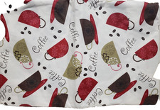 Flannel Back Vinyl Tablecloth 52"x70"Oblong, MULTICOLOR COFFEE CUPS 2,tan, HP