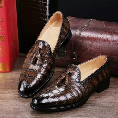 Mens Handmade Alligator Pattern Genuine Leather Shoes Loafers Formal Casual Boot