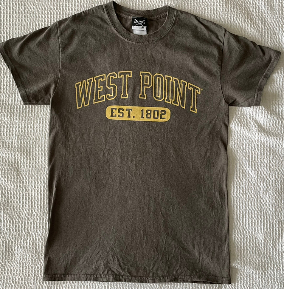 FILA T shirt piccola da uomo West Point cadetti esercito rearsman 913 grigio marrone ottime condizioni