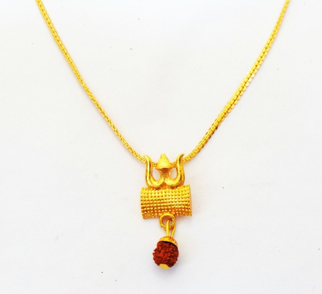Indian Necklace Hindu God Shiv Pendant GoldPlated Chain Amulet