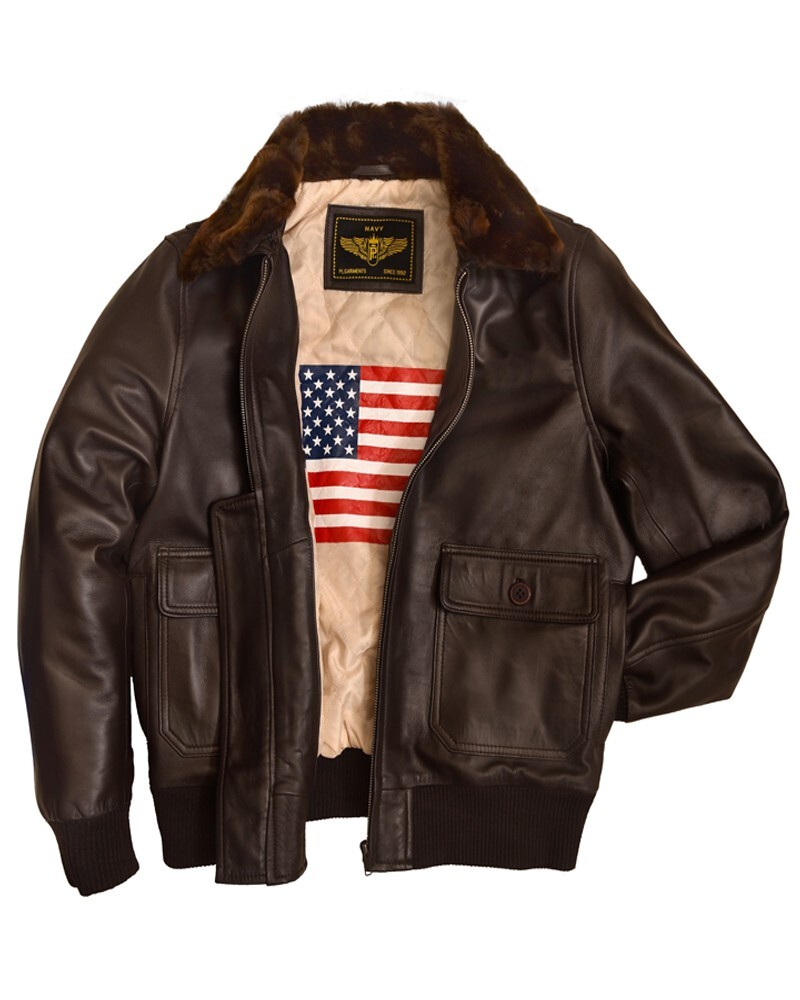 Men`s Premium Brown Sheep Leather Bomber Jacket Navy Flight