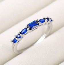 Trendy Christmas Gifts 1.20 CT Simulated Sapphire Ring for Women Silver Plated