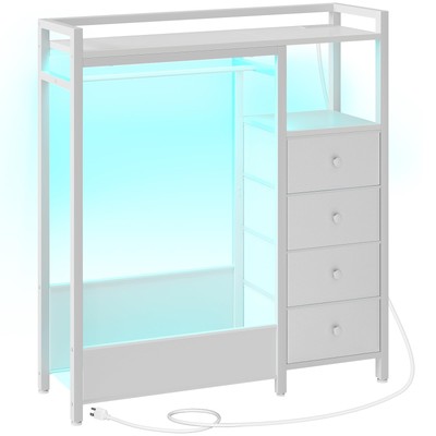 Bedroom Dresser with Clothes Rack, 4 Drawer Dresser with Charging Station and...