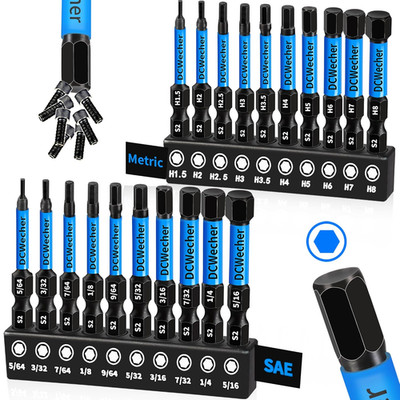 20Pcs Allen Key Drill Bit Set, Impact Hex Bits, Metric & SAE, Magnetic 2 S2 Stee