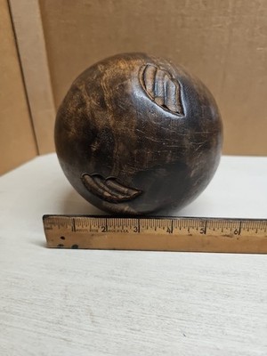 Vintage Hand Carved Solid Wood Decorative Ball/Orb/Sphere 5.5 inches