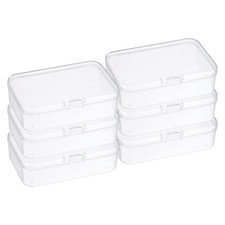 6 Pcs 3.3x2.2x1 Inch Plastic Clear Storage Box with Hinged Lid