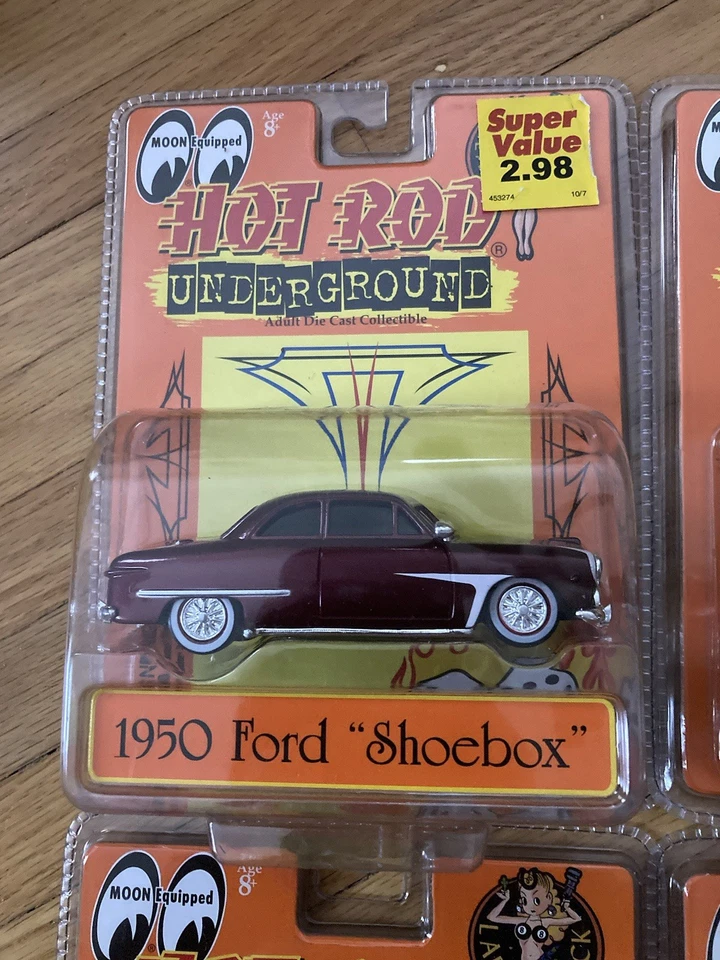 Hot Rod Underground 1950 Ford Shoebox Azul, Rojo, Púrpura 1:43 Die Cast Lote de 4 Foto 4 de 4