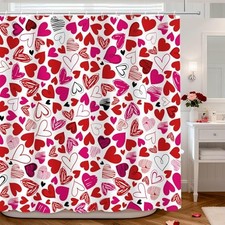 Valentines Day Shower Curtain Doodle Style Hearts Valentine's Day Pink Red