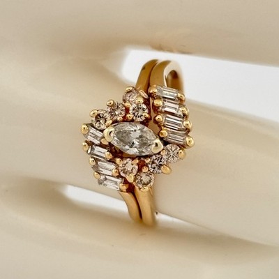 Helzberg Diamant Marquise Baguette Verlobungsring 14 Karat Gelbgold Größe 7
