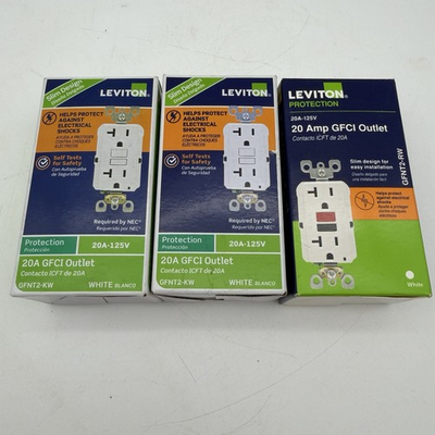 #ad 2 Leviton Self Test GFCI Outlet White 20A 125V GFNT2 KW amp; 1 GFNT2 RW $34.95