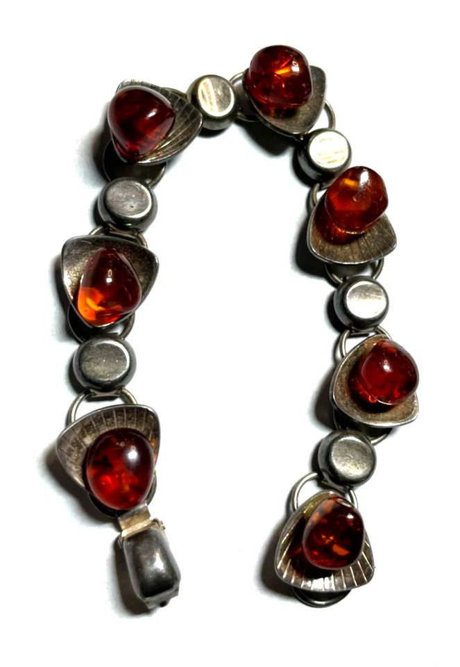 Stattliches altes EF Einer Fehrn Design Armband 830 Silber + Bernstein gepflegt - Bild 3 von 4
