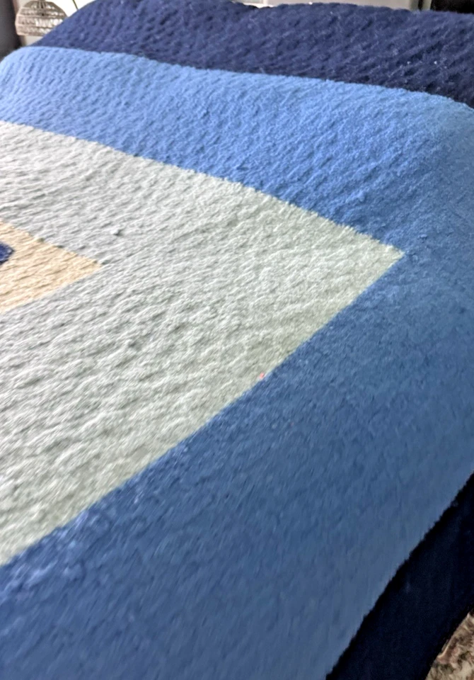 Manta de Lana Geométrica De Colección Talla Queen Boho Decoración Azul Beige Grande 90 X 90 pulgadas Foto 4 de 4