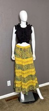 Vintage Indian Cotton Hippie Tiered Skirt Paisley Metallic Thread Accent S-L