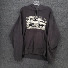 Ariat Hoodie Mens Medium Gray Pastures Sweatshirt Fleece Graphic Print Pullover