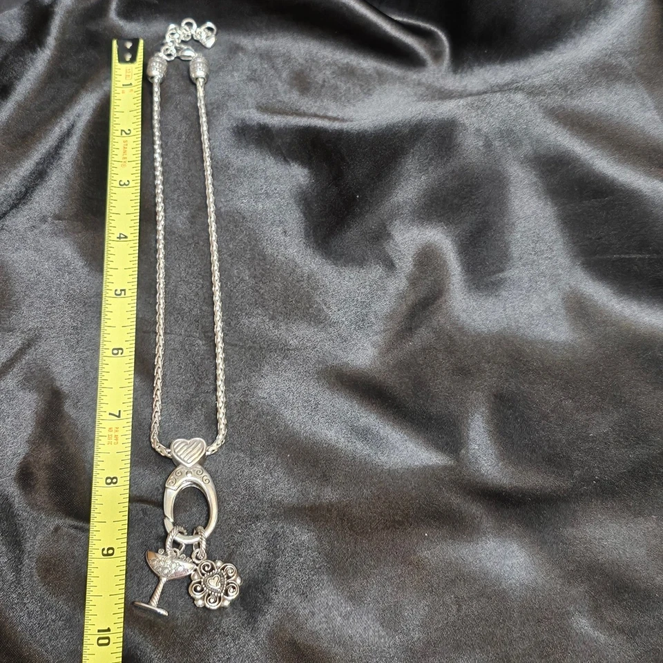 Brighton Tono Plata Corazón Añadir Un Dije Collar Martini Vidrio Flor Colgante Foto 2 de 4