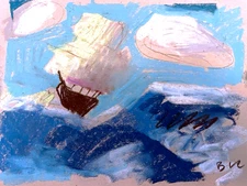 Nautical Seascape Cubism Pastel Painting 9x12 On Paper Original Signed Chalk