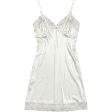 Vintage Cream Lace Trim Full Slip Dress Size 34 S Made in USA Ivory Coquette