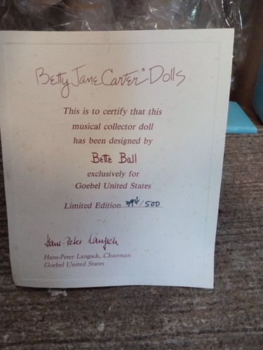Betty Jane Carter Porcelain Doll Bette Ball Musical Collector Doll 394 of 500 - Picture 2 of 2