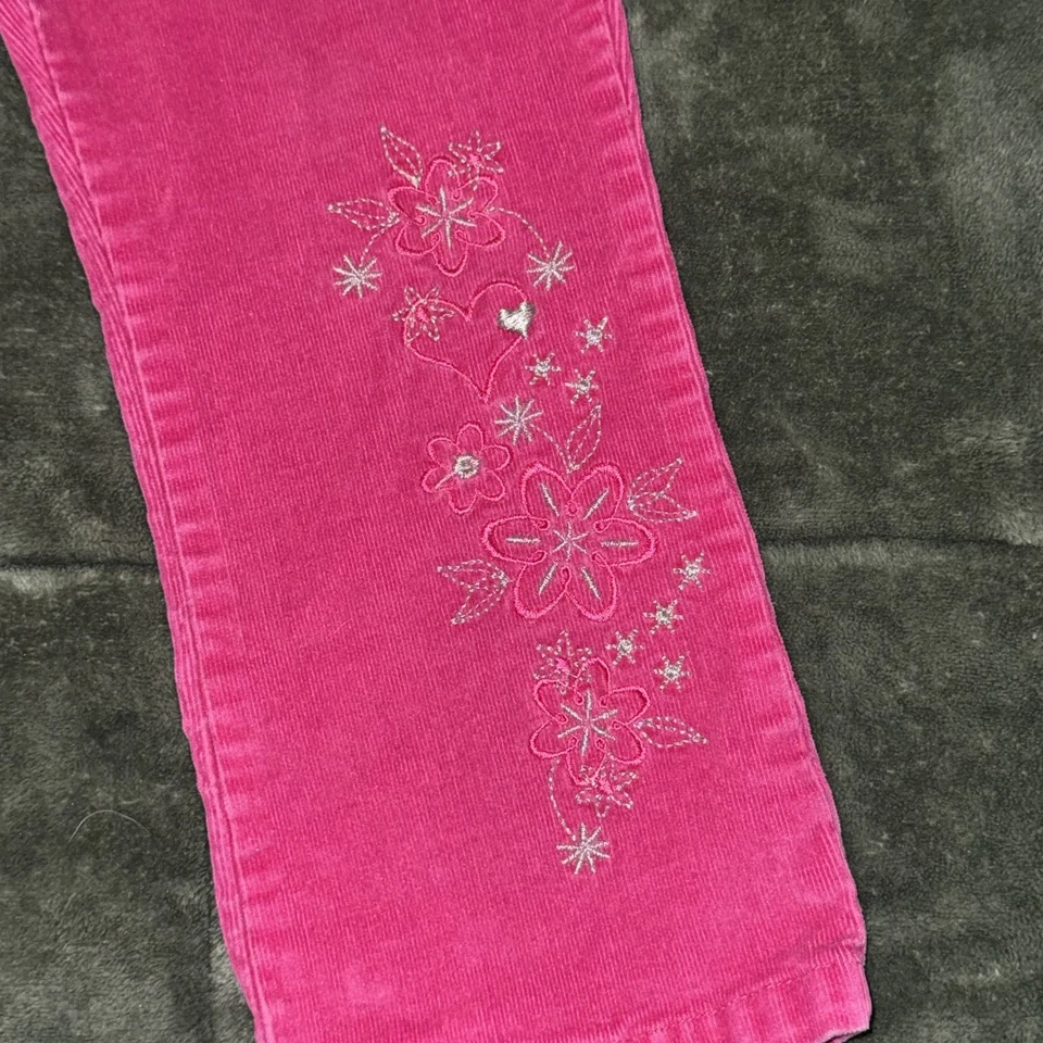 Pantalones de Pana Y2K Arizona Niñas 4T Rosa Floral Bordado Elastizado Invierno De Colección Foto 3 de 4