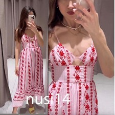 ZARA NEW WOMAN STRAPPY FLORAL EMBROIDERED EYELET MIDI DRESS PINK 2715/977/620