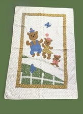 Baby CRIB QUILT BLANKET Teddy Bears 39X 58" Vintage Cottage Core