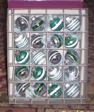 Radko Shiny  Brite Blue, Green Ornaments Box of 20  New