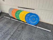260 lbs. Olympic Bumper Weight Plate Set with Barbell, Color Coded