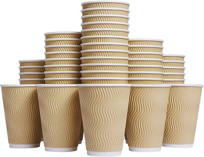 12 Oz Disposable Hot Paper Cups with Insulated Ripple Sleeve 100 Pack Brown