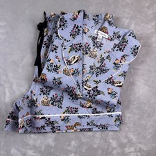 Vera Bradley Pajama Short Set Women's L/G Blue Hedgehog Floral Button Up SS NWT