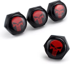Pack-4 License Plate Screws Fastener Kit, Red Skull Aluminum Alloy Car anti Thef