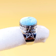 Natural Larimar Ring Handmade 925 Sterling Silver Statement Ring