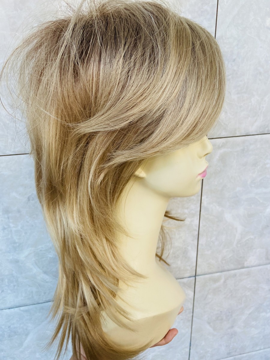 Medium Length Blonde Mix Straight Synthetic Hair Wigs Super Soft