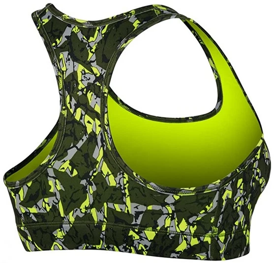 NEW NIKE [M] Women DRI-FIT Medium Support Sports Bra-Olive/Volt Print 700779-702 - Image 2 of 2