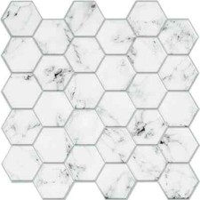 Self-Adhesive Tile: RoomMates Carrara Marble Hexagon Peel And Stick Backsplash