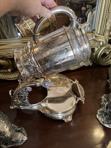 Rare Antique Wilcox Meriden Silver plated Water Pitcher W/stand 19th Century - Picture 21 of 23