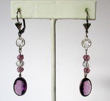 Pair of Vintage Purple Victorian-Style Cameo Crystal Earrings