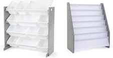 Kids Toy Organizer with Storage Bins and Extra Large 6 Tier Bookshelf, Grey/Whit