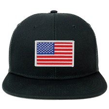 Oversize XXL White USA Flag Patch Flatbill Mesh Snapback Cap - FREE SHIPPING