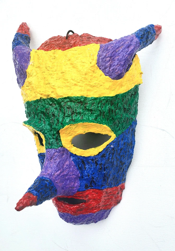 Rainbow Color Long Nose Horns Mask/Wall Art Handmade Wearable One-of-a-Kind - Image 2 of 4