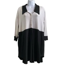Sympli Women’s Black /White Colorblock Button Up Shirt Size 14 Lagenlook Scandi