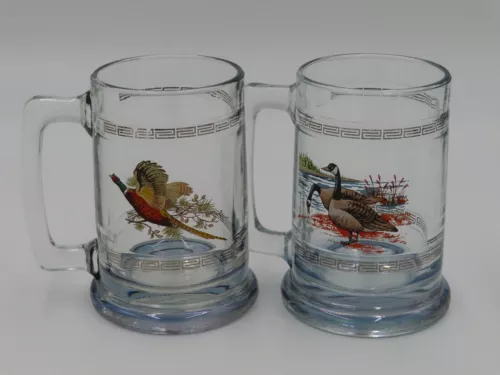 Vintage Two Princess House Crystal Mugs Wild Bird Design Geese/Pheasant
