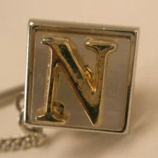N Monogram Initials Letter Vintage SWANK Lapel Pin niles norman neil ned g07
