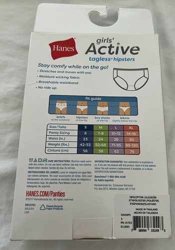 NWT Hanes Active Girls Hipsters Small Underwear 5 Pack Stretch Tagless GHAHPS - Picture 2 of 2