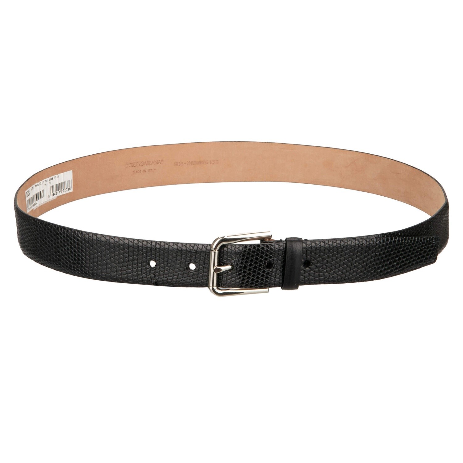 DOLCE & GABBANA Silver Metal Buckle Lizard Leather Belt Black 90 36