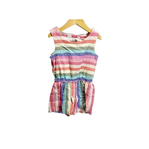 Gap Kids Size S 6/7 Pink Rainbow Striped Sleeveless Romper Cotton Open Back