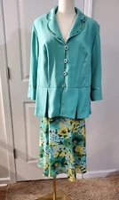 LE BOS Sea Glass Womens Skirt Set Chiffon  16W Jacket Trip Cruise Vintage