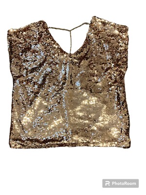 Women s Small Lavish Rose Gold Sequin Blouse With Gold Chain