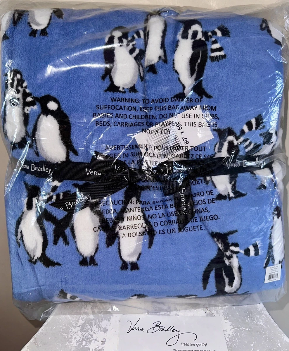 VERA BRADLEY Throw Blanket Fleece PLAYFUL PENGUINS BLUE NWT 12408