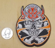 TRIBAL SKULL  CROSSBONES FLAMES HORNS IRON-ON / SEW-ON PATCH 2.75"x 3.5"