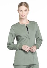 Cherokee Workwear Scrubs Snap Front Warm Up Jacket WW340 OLV Olive Free Ship